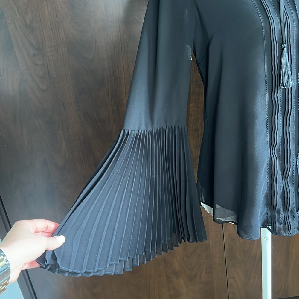 White House Black Market Black Tie Front Pleated Blouse - Picture 2 of 5